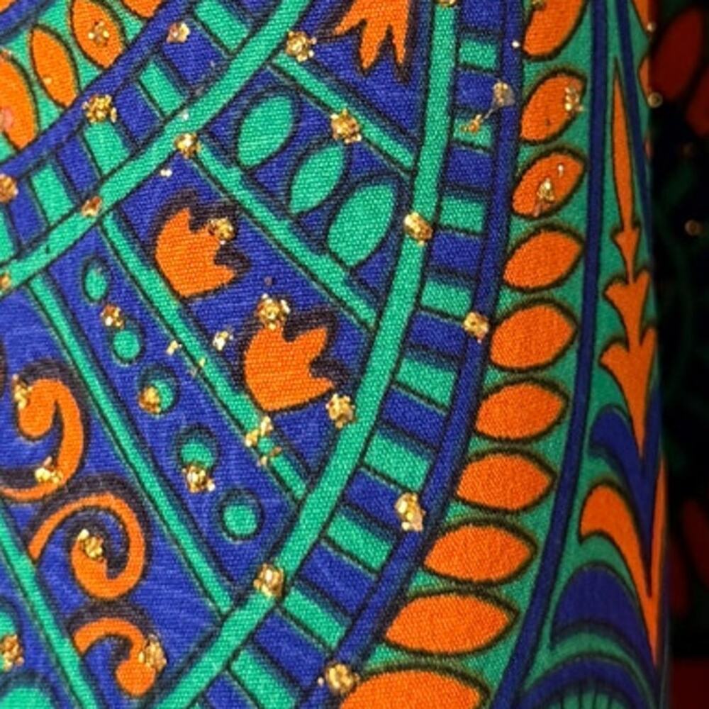 STUDIO EY NWOT KAFTAN Dashiki Pullover One Size Orange Turquoise Gold Festival - Picture 4 of 5